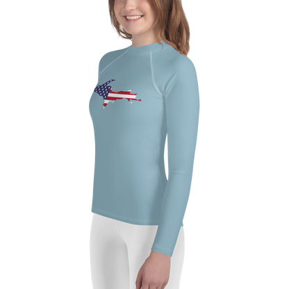 Michigan Upper Peninsula Rash Guard (w/ UP USA Flag) | Youth - Opal Blue