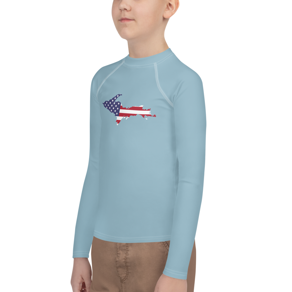 Michigan Upper Peninsula Rash Guard (w/ UP USA Flag) | Youth - Opal Blue