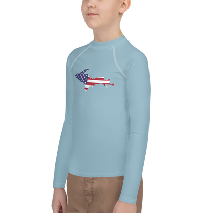 Michigan Upper Peninsula Rash Guard (w/ UP USA Flag) | Youth - Opal Blue