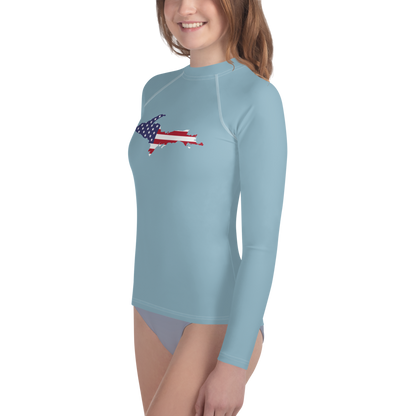 Michigan Upper Peninsula Rash Guard (w/ UP USA Flag) | Youth - Opal Blue