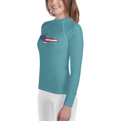 Michigan Upper Peninsula Rash Guard (w/ UP USA Flag) | Youth - Lake Huron Blue