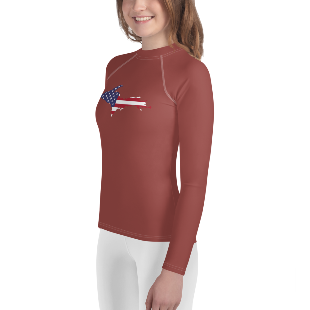 Michigan Upper Peninsula Rash Guard (w/ UP USA Flag) | Youth - Ore Dock Red