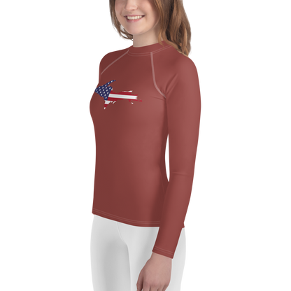 Michigan Upper Peninsula Rash Guard (w/ UP USA Flag) | Youth - Ore Dock Red