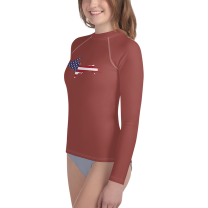 Michigan Upper Peninsula Rash Guard (w/ UP USA Flag) | Youth - Ore Dock Red