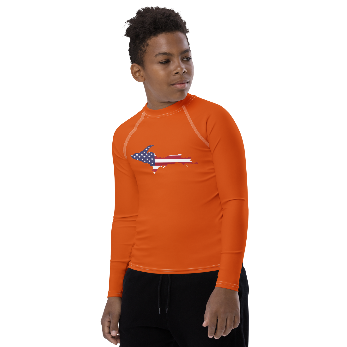 Michigan Upper Peninsula Rash Guard (w/ UP USA Flag) | Youth - Maple Leaf Orange