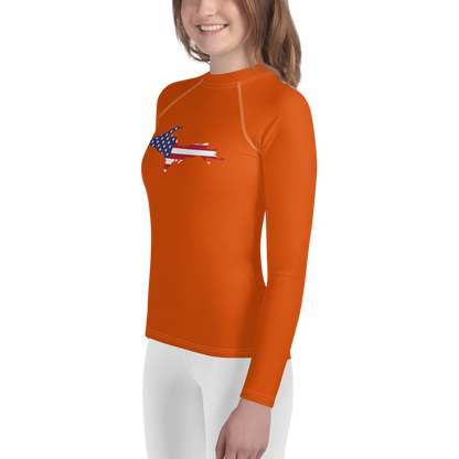 Michigan Upper Peninsula Rash Guard (w/ UP USA Flag) | Youth - Maple Leaf Orange