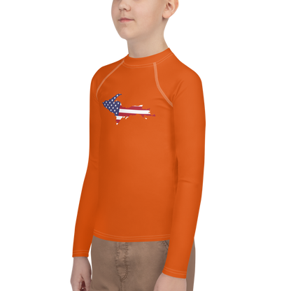 Michigan Upper Peninsula Rash Guard (w/ UP USA Flag) | Youth - Maple Leaf Orange