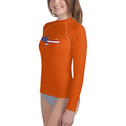 Michigan Upper Peninsula Rash Guard (w/ UP USA Flag) | Youth - Maple Leaf Orange