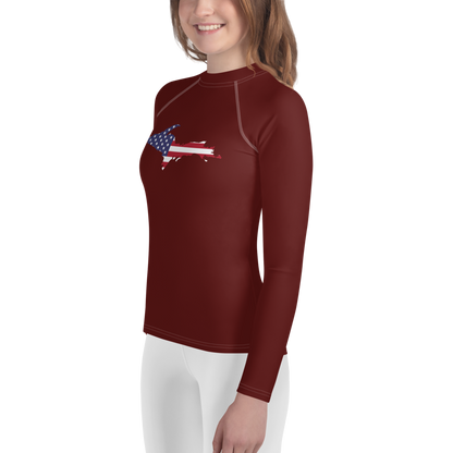 Michigan Upper Peninsula Rash Guard (w/ UP USA Flag) | Youth - Cherrywood Color