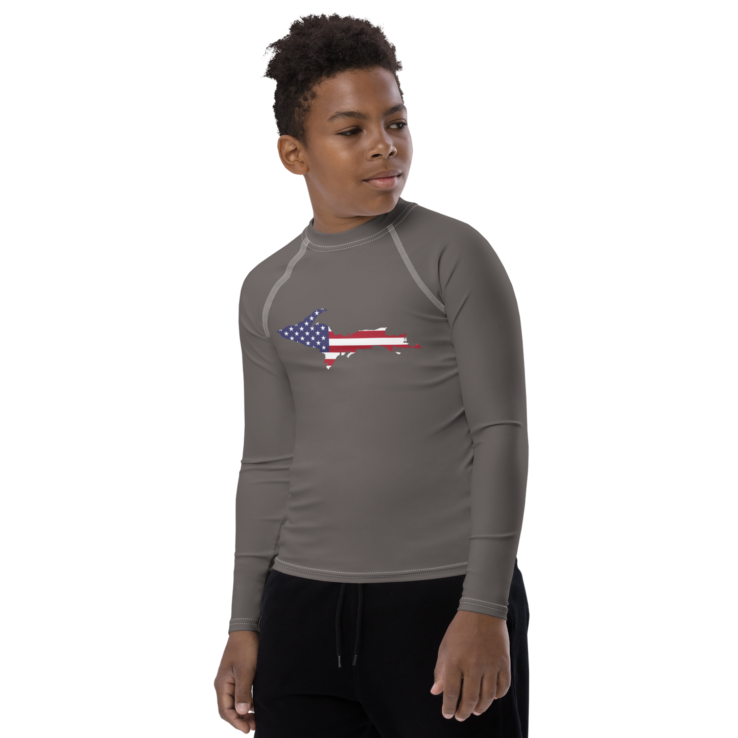 Michigan Upper Peninsula Rash Guard (w/ UP USA Flag) | Youth - Warren Tank Grey