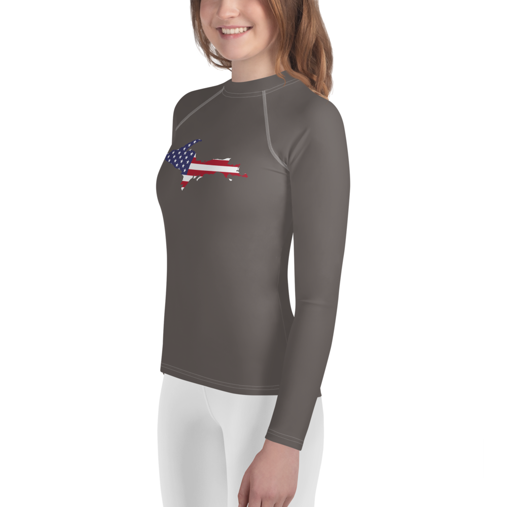 Michigan Upper Peninsula Rash Guard (w/ UP USA Flag) | Youth - Warren Tank Grey