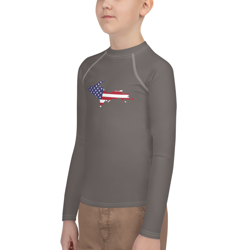 Michigan Upper Peninsula Rash Guard (w/ UP USA Flag) | Youth - Warren Tank Grey