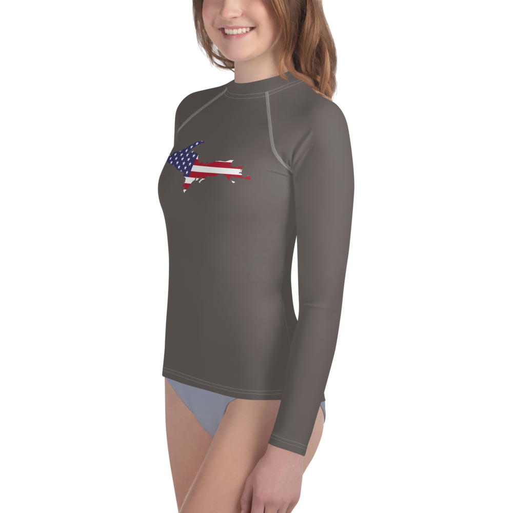 Michigan Upper Peninsula Rash Guard (w/ UP USA Flag) | Youth - Warren Tank Grey