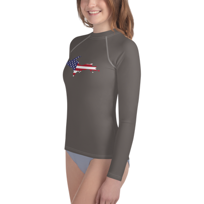 Michigan Upper Peninsula Rash Guard (w/ UP USA Flag) | Youth - Warren Tank Grey