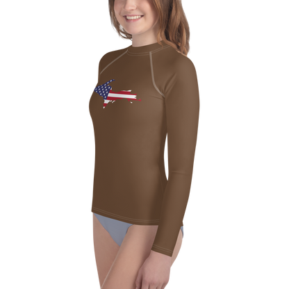 Michigan Upper Peninsula Rash Guard (w/ UP USA Flag) | Youth - Coffee Color