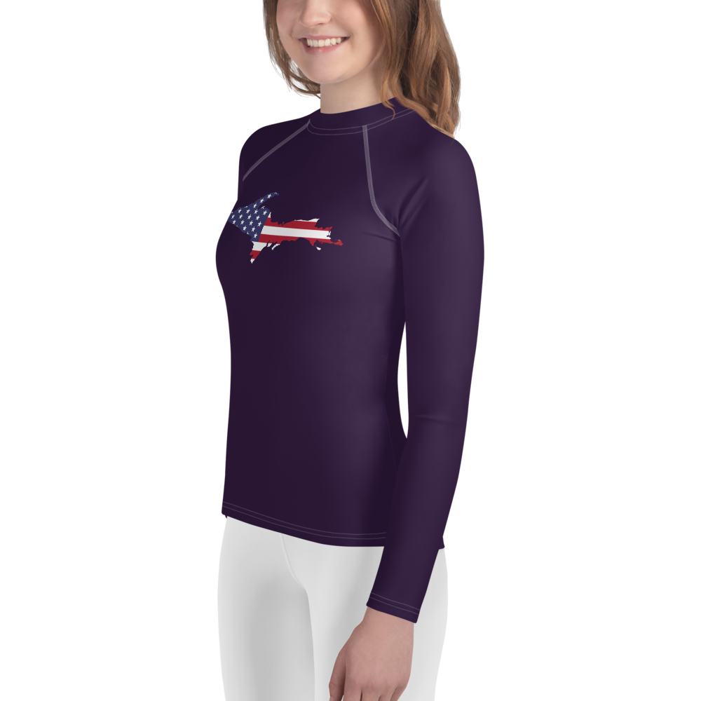 Michigan Upper Peninsula Rash Guard (w/ UP USA Flag) | Youth - Blackcurrant