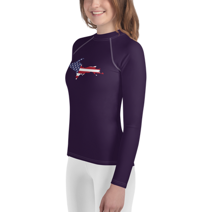 Michigan Upper Peninsula Rash Guard (w/ UP USA Flag) | Youth - Blackcurrant