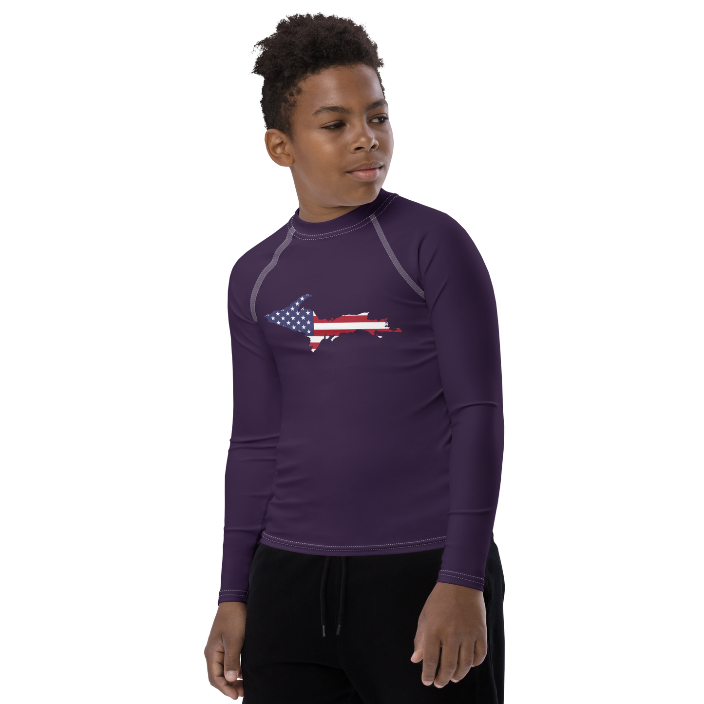 Michigan Upper Peninsula Rash Guard (w/ UP USA Flag) | Youth - Blackcurrant