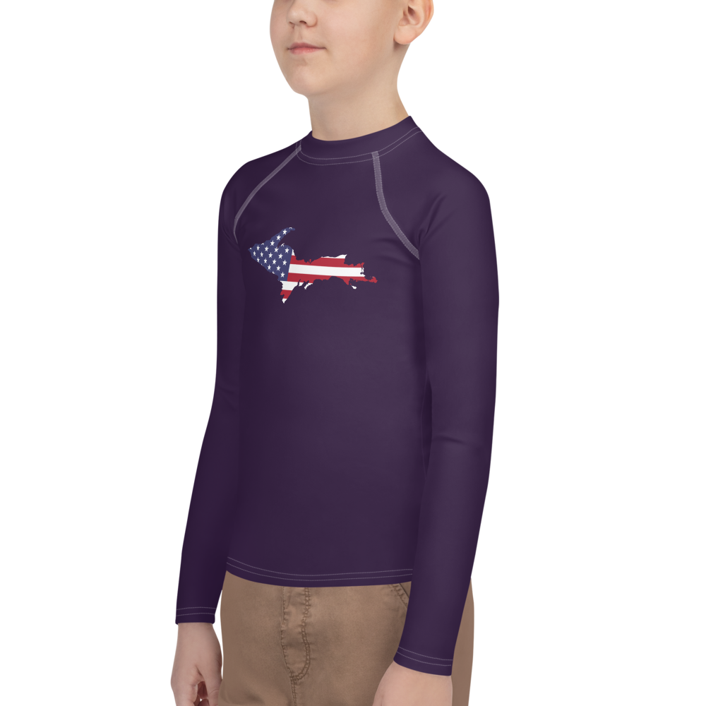 Michigan Upper Peninsula Rash Guard (w/ UP USA Flag) | Youth - Blackcurrant