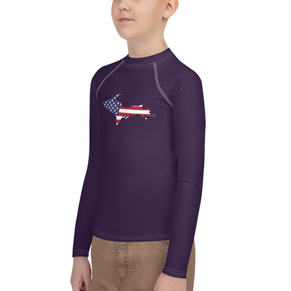 Michigan Upper Peninsula Rash Guard (w/ UP USA Flag) | Youth - Blackcurrant