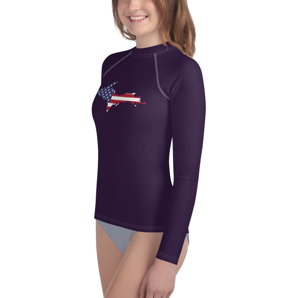 Michigan Upper Peninsula Rash Guard (w/ UP USA Flag) | Youth - Blackcurrant