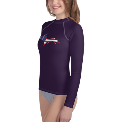 Michigan Upper Peninsula Rash Guard (w/ UP USA Flag) | Youth - Blackcurrant