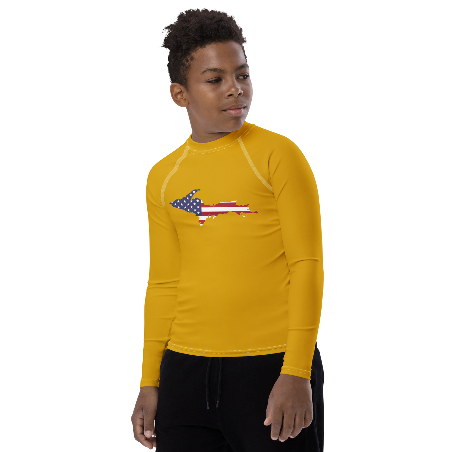 Michigan Upper Peninsula Rash Guard (w/ UP USA Flag) | Youth - Gold