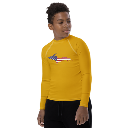 Michigan Upper Peninsula Rash Guard (w/ UP USA Flag) | Youth - Gold