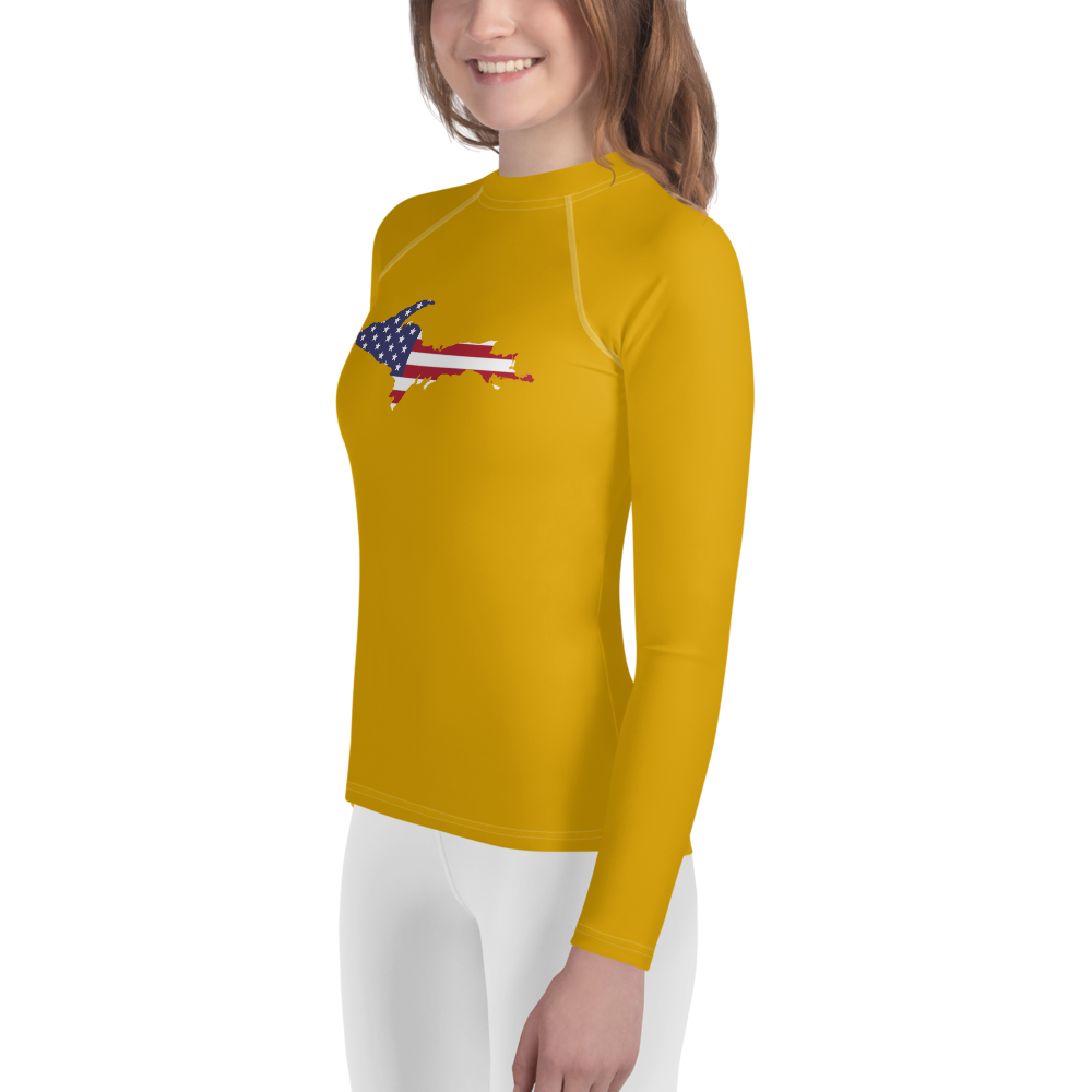 Michigan Upper Peninsula Rash Guard (w/ UP USA Flag) | Youth - Gold