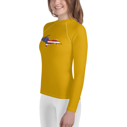 Michigan Upper Peninsula Rash Guard (w/ UP USA Flag) | Youth - Gold