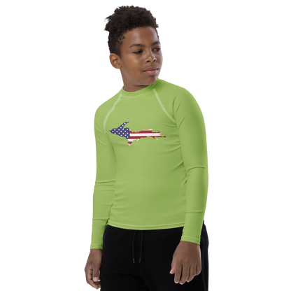 Michigan Upper Peninsula Rash Guard (w/ UP USA Flag) | Youth - Gooseberry Green