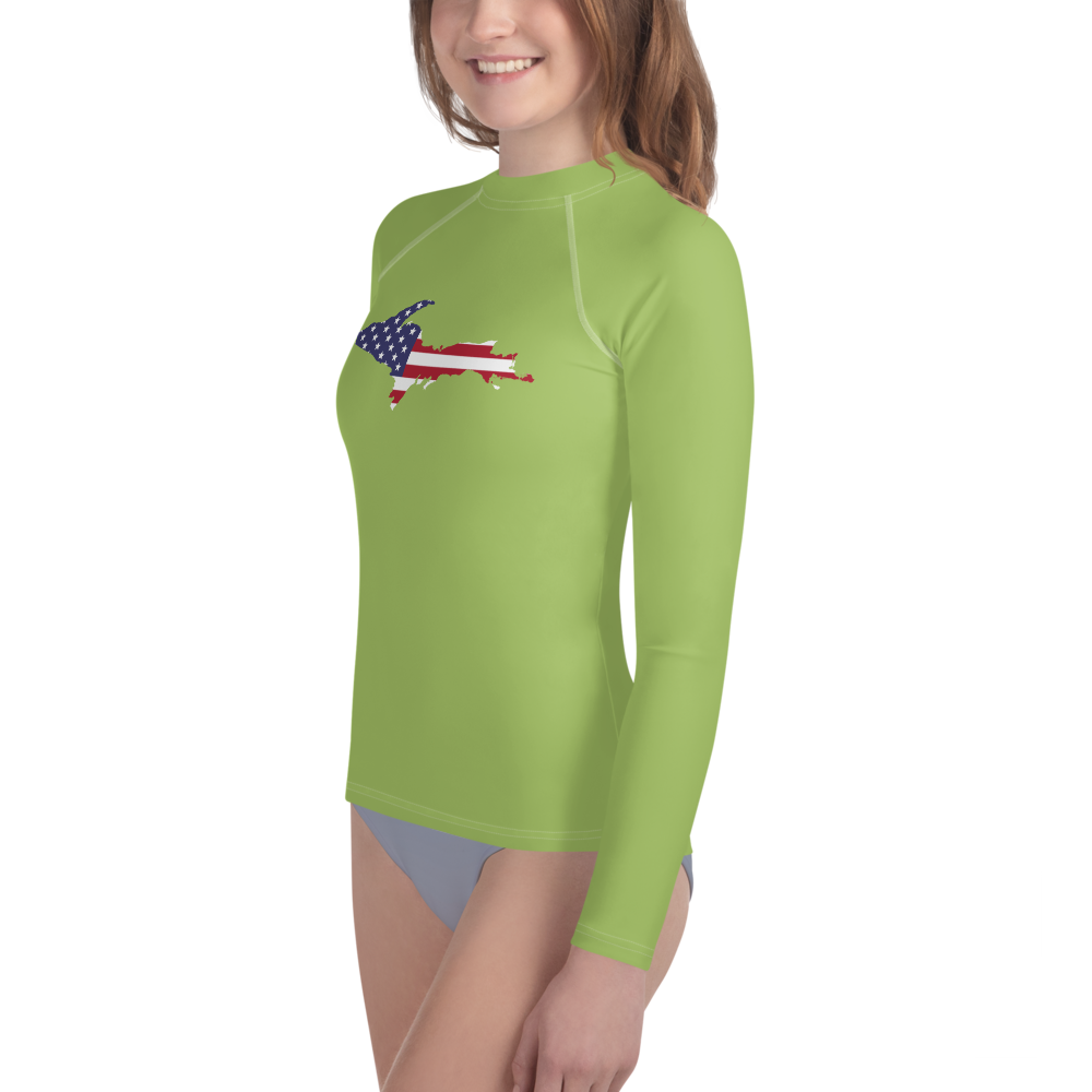 Michigan Upper Peninsula Rash Guard (w/ UP USA Flag) | Youth - Gooseberry Green