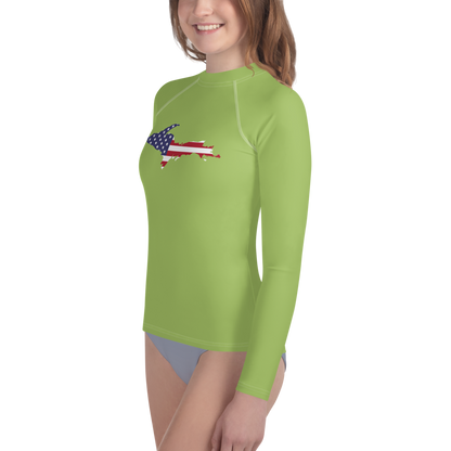 Michigan Upper Peninsula Rash Guard (w/ UP USA Flag) | Youth - Gooseberry Green