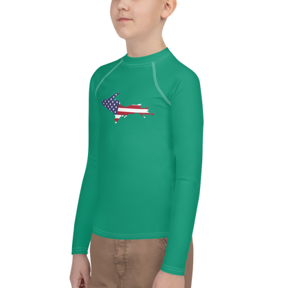 Michigan Upper Peninsula Rash Guard (w/ UP USA Flag) | Youth - Emerald Gren