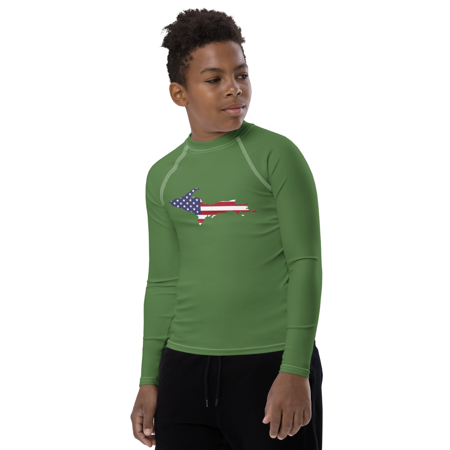 Michigan Upper Peninsula Rash Guard (w/ UP USA Flag) | Youth - Pine Green