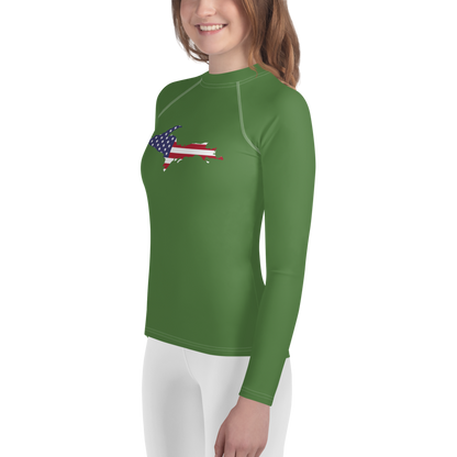 Michigan Upper Peninsula Rash Guard (w/ UP USA Flag) | Youth - Pine Green