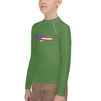 Michigan Upper Peninsula Rash Guard (w/ UP USA Flag) | Youth - Pine Green