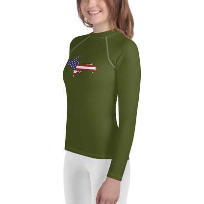 Michigan Upper Peninsula Rash Guard (w/ UP USA Flag) | Youth - Army Green