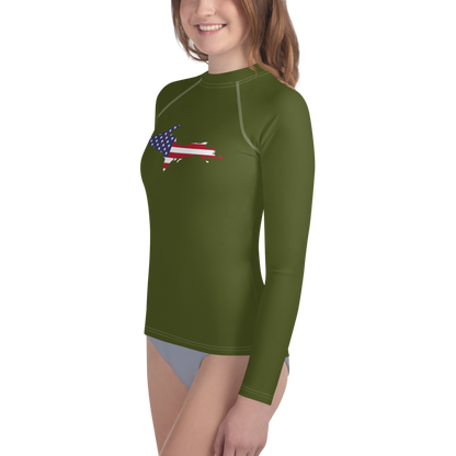 Michigan Upper Peninsula Rash Guard (w/ UP USA Flag) | Youth - Army Green