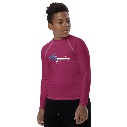 Michigan Upper Peninsula Rash Guard (w/ UP USA Flag) | Youth - Ruby Red