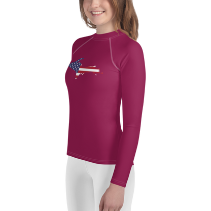 Michigan Upper Peninsula Rash Guard (w/ UP USA Flag) | Youth - Ruby Red