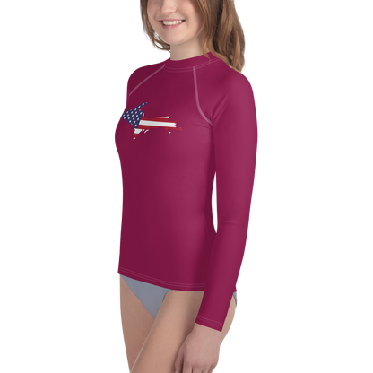 Michigan Upper Peninsula Rash Guard (w/ UP USA Flag) | Youth - Ruby Red