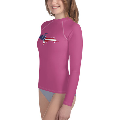 Michigan Upper Peninsula Rash Guard (w/ UP USA Flag) | Youth - Apple Blossom Pink