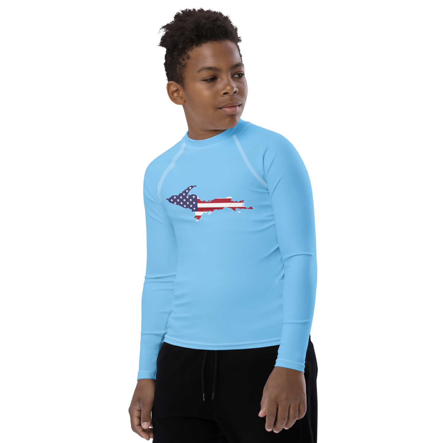 Michigan Upper Peninsula Rash Guard (w/ UP USA Flag) | Youth - DTW Blue