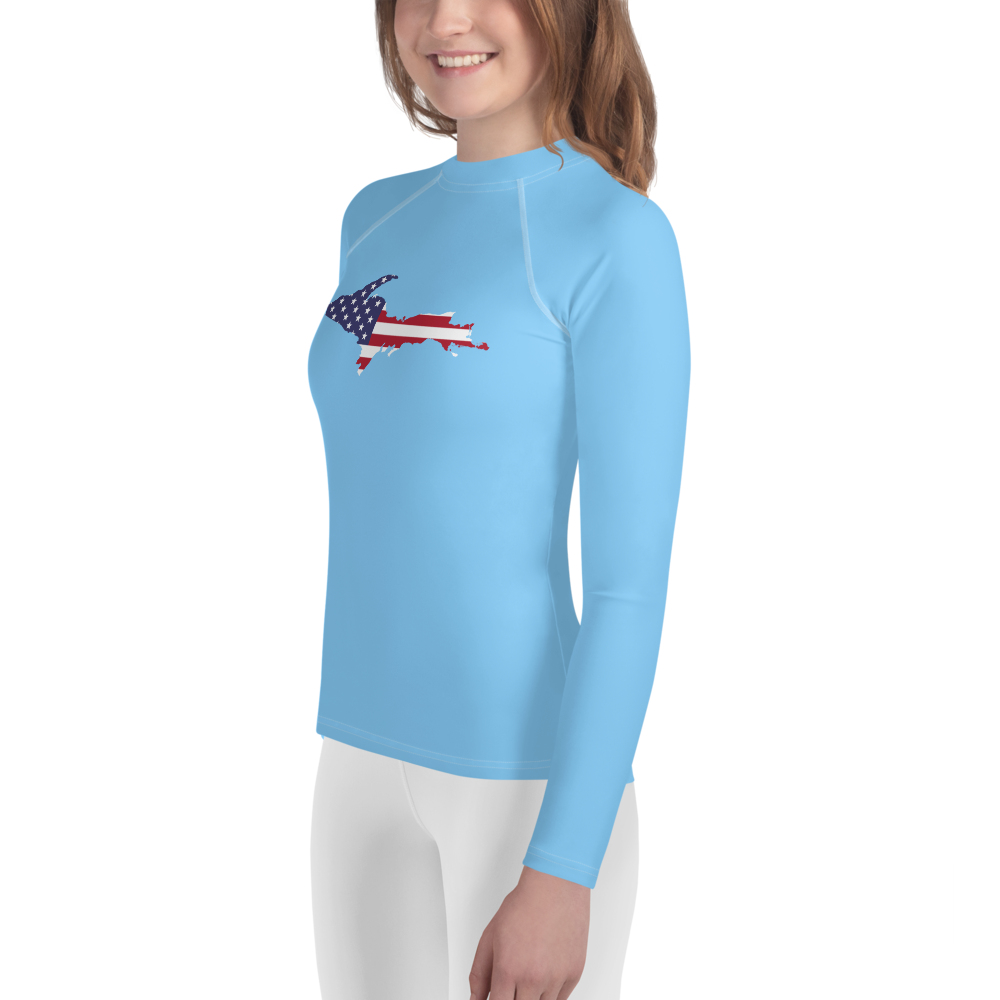 Michigan Upper Peninsula Rash Guard (w/ UP USA Flag) | Youth - DTW Blue