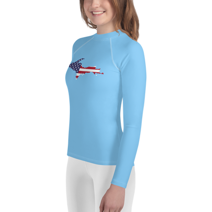 Michigan Upper Peninsula Rash Guard (w/ UP USA Flag) | Youth - DTW Blue