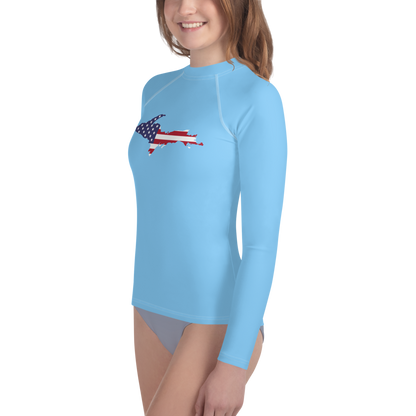 Michigan Upper Peninsula Rash Guard (w/ UP USA Flag) | Youth - DTW Blue