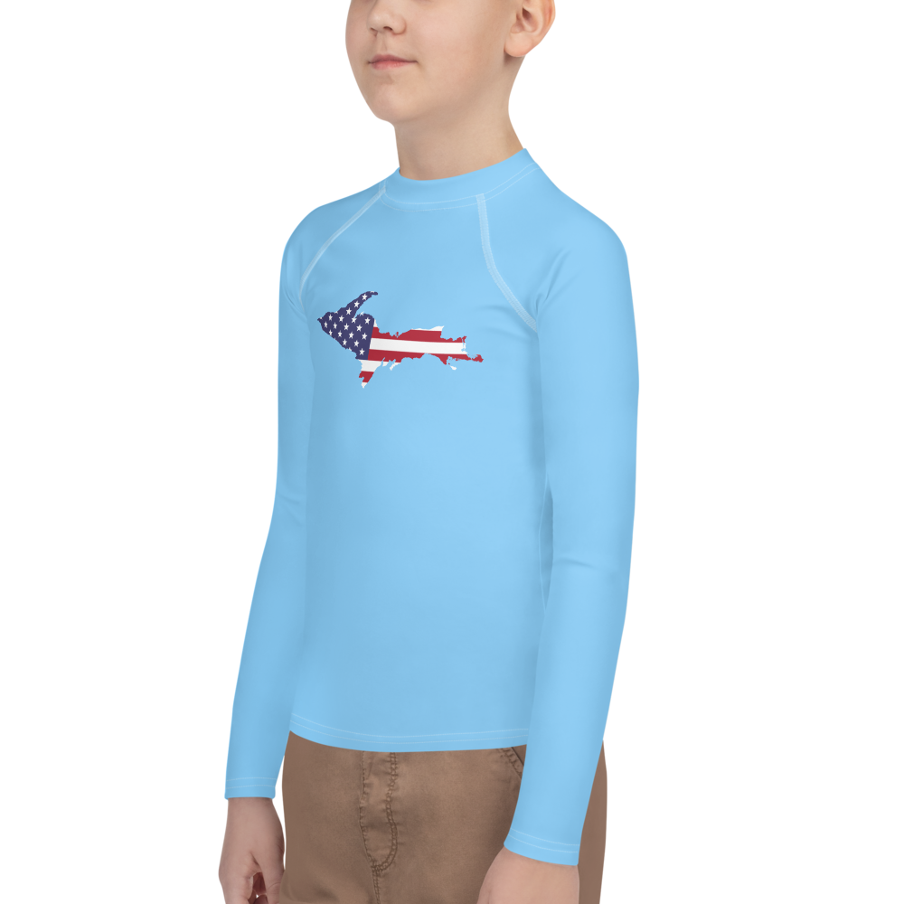 Michigan Upper Peninsula Rash Guard (w/ UP USA Flag) | Youth - DTW Blue