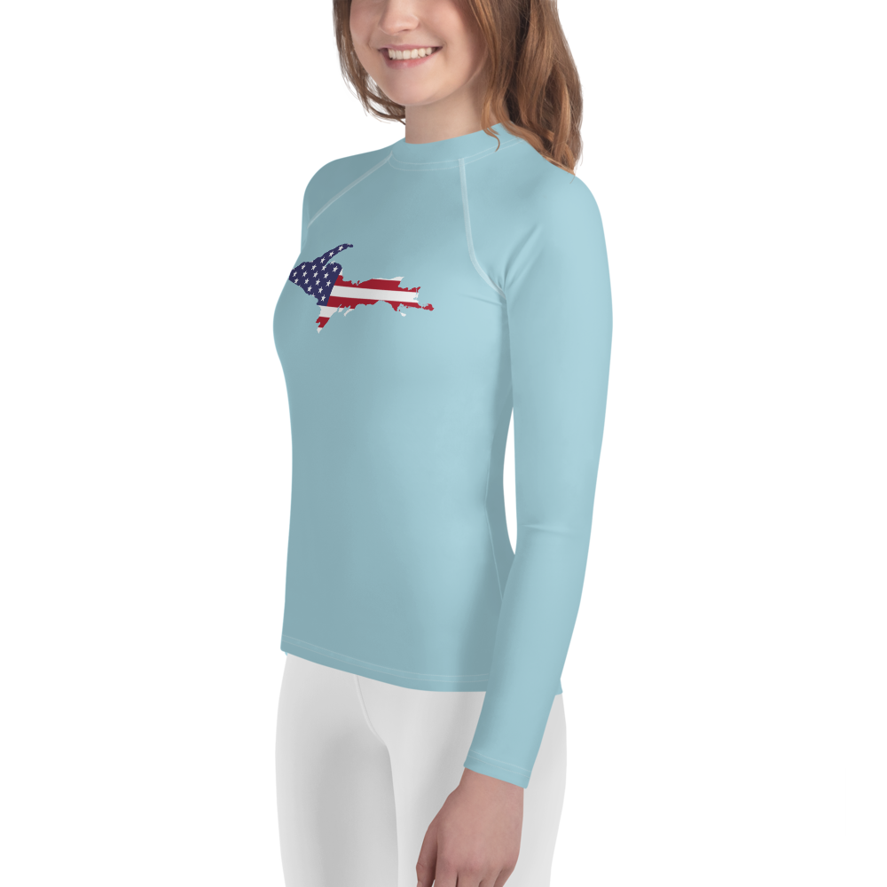 Michigan Upper Peninsula Rash Guard (w/ UP USA Flag) | Youth - '58 Caddie Blue