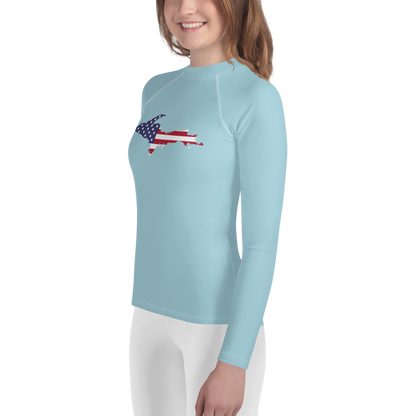 Michigan Upper Peninsula Rash Guard (w/ UP USA Flag) | Youth - '58 Caddie Blue